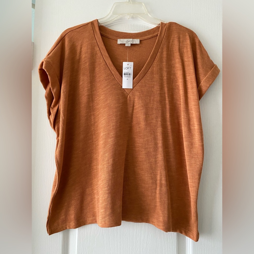 Loft Slouchy V-Neck Short Sleeved Shirt Size M - Burnt Orange